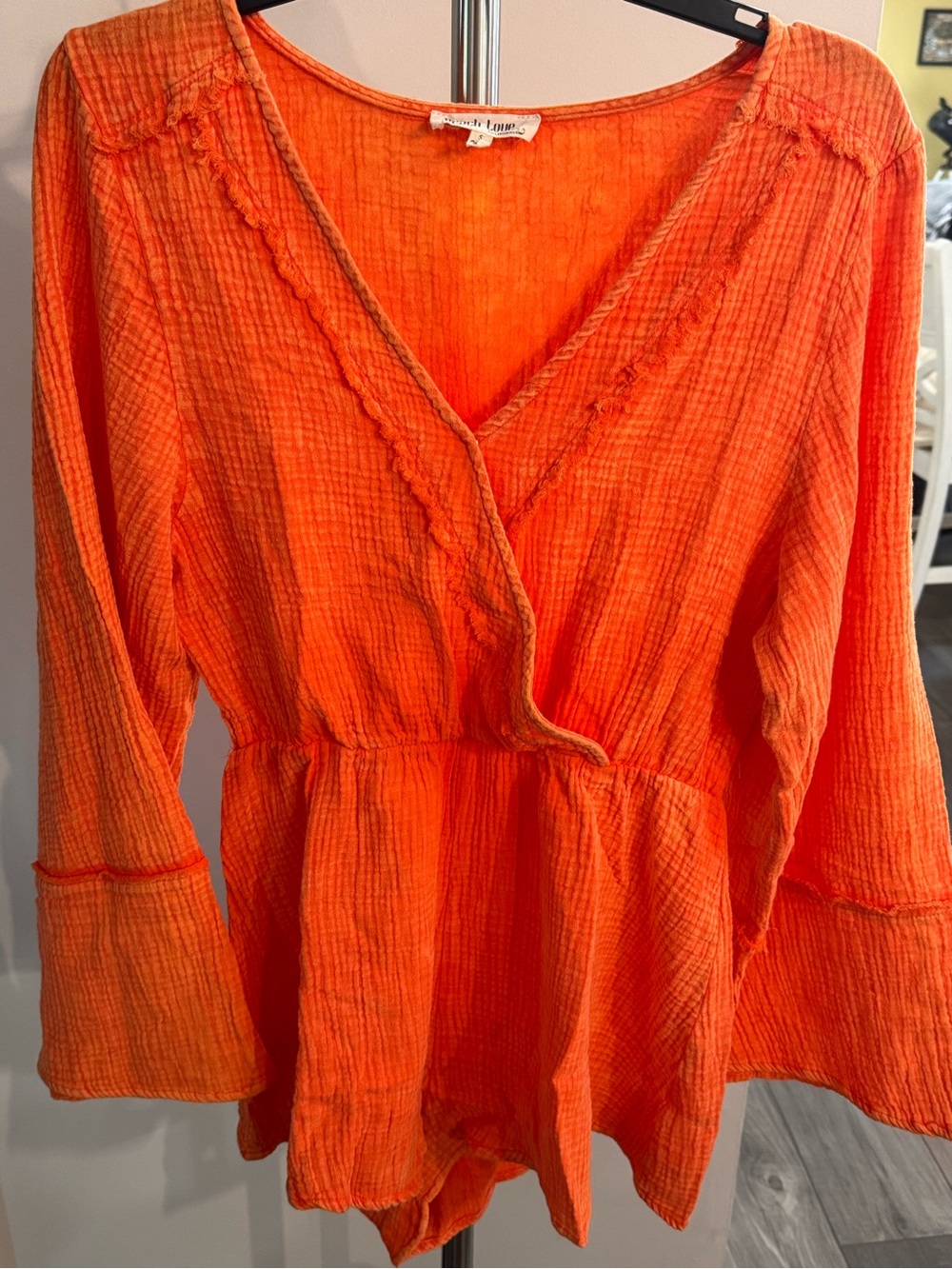 Peach Love California Bright Orange Gauze Wrap Romper